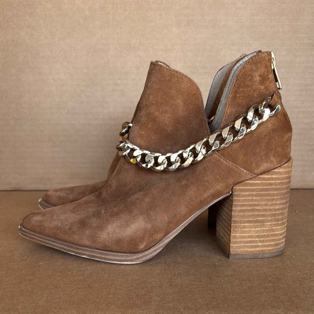 Steve Madden Brown Suede Ankle Boots with Chain Detail